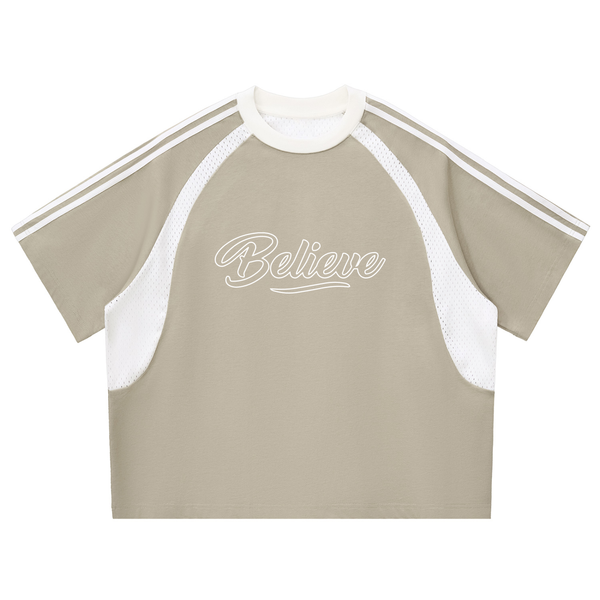Contrast Stripes Panel Mesh T-shirt