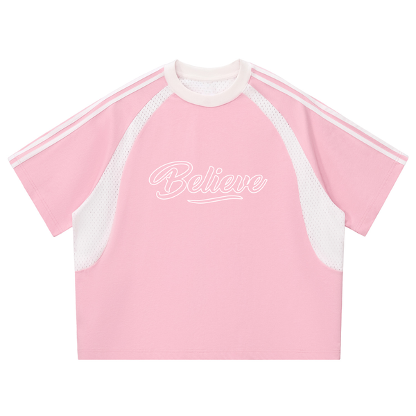 Contrast Stripes Panel Mesh T-shirt