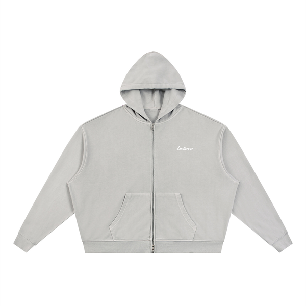 Vintage Wash Full Zip Boxy Hoodie
