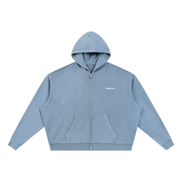 Vintage Wash Full Zip Boxy Hoodie