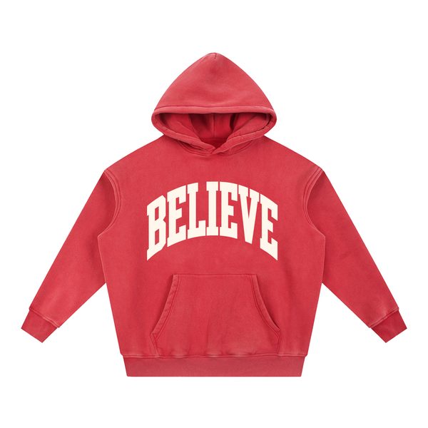 BELIEVE fleece oversize snow wash Christian hoodie, view 6