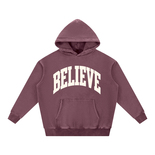 BELIEVE fleece oversize snow wash Christian hoodie, view 8