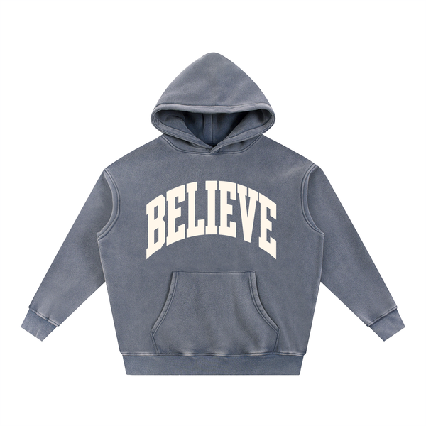 BELIEVE fleece oversize snow wash Christian hoodie, view 5