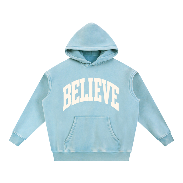 BELIEVE fleece oversize snow wash Christian hoodie, view 4