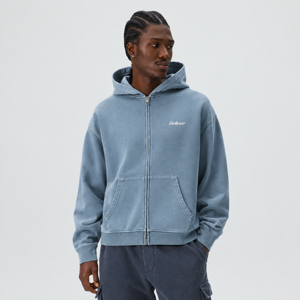 Believe Vintage Wash Full-Zip Boxy Hoodie