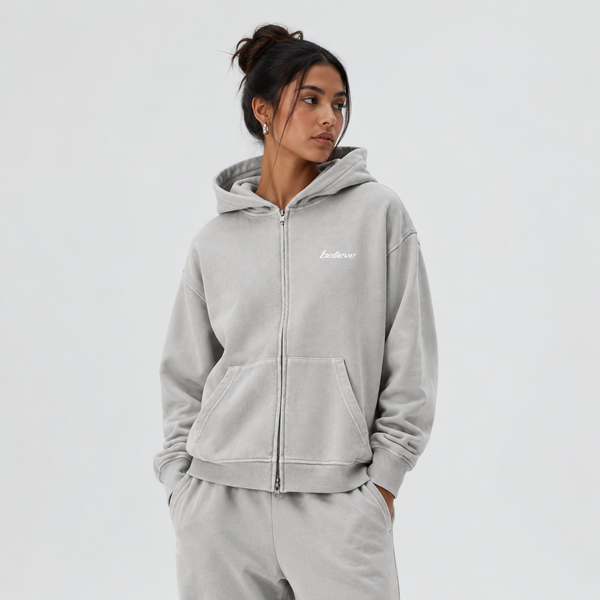 Believe Vintage Wash Full-Zip Boxy Hoodie