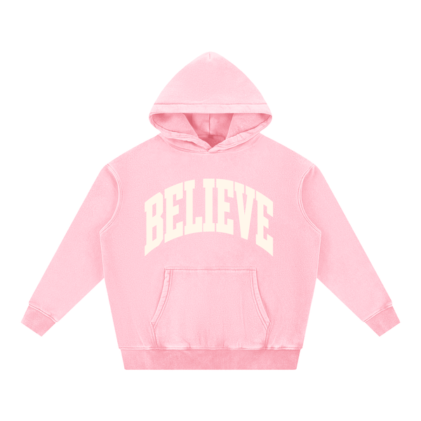 BELIEVE fleece oversize snow wash Christian hoodie, view 9