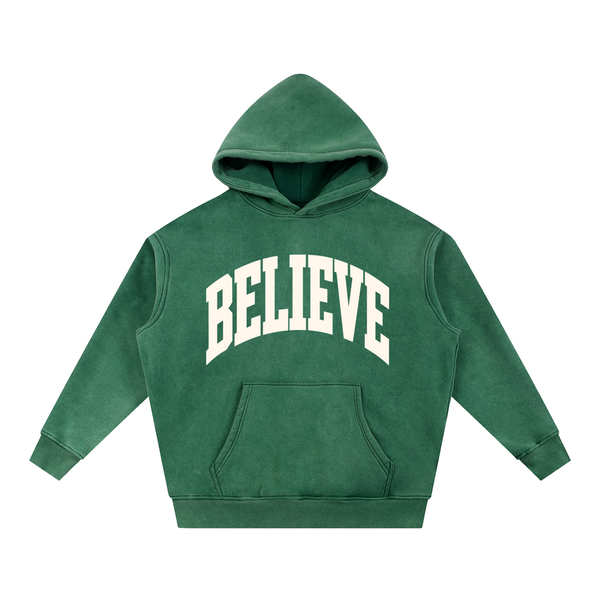 BELIEVE fleece oversize snow wash Christian hoodie, view 7